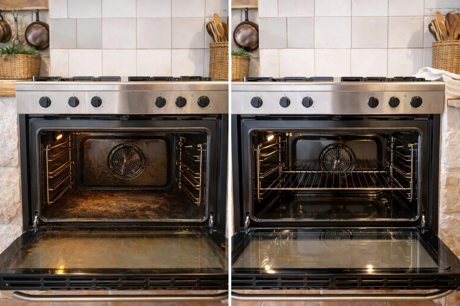 Horno antes y después de una limpieza profunda