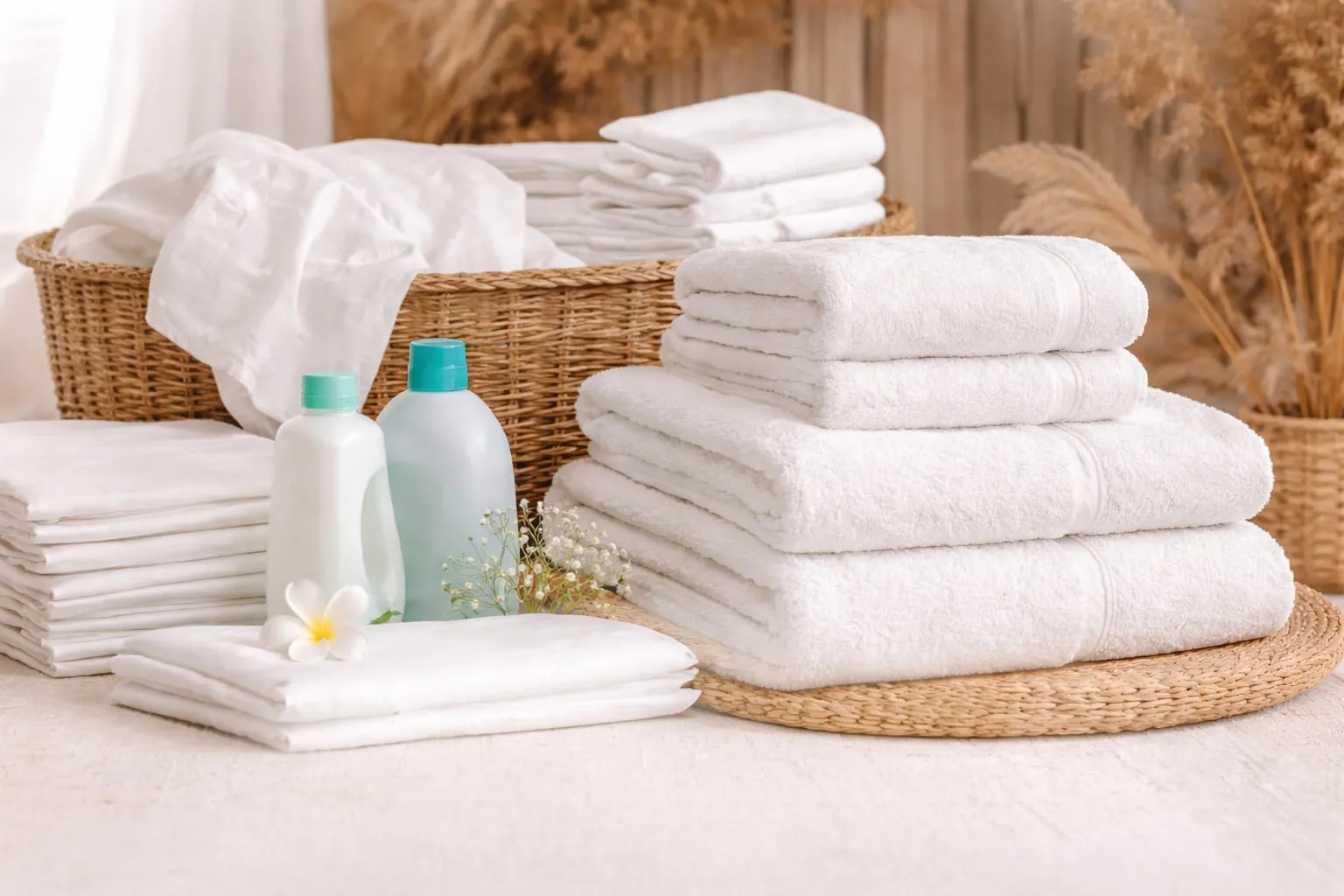 Toallas dobladas y amenities preparados para un alojamiento turístico