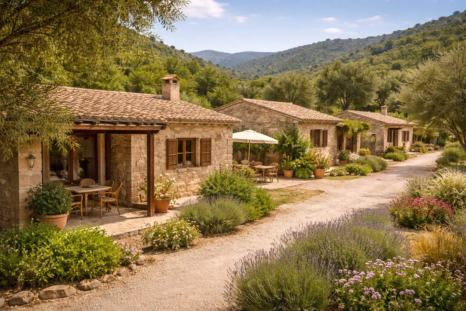 Finca vacacional de piedra en el norte de Mallorca rodeada de lavanda